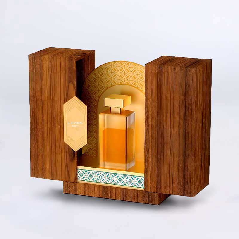 Caixa de perfume retrô de grãos de madeira imitada