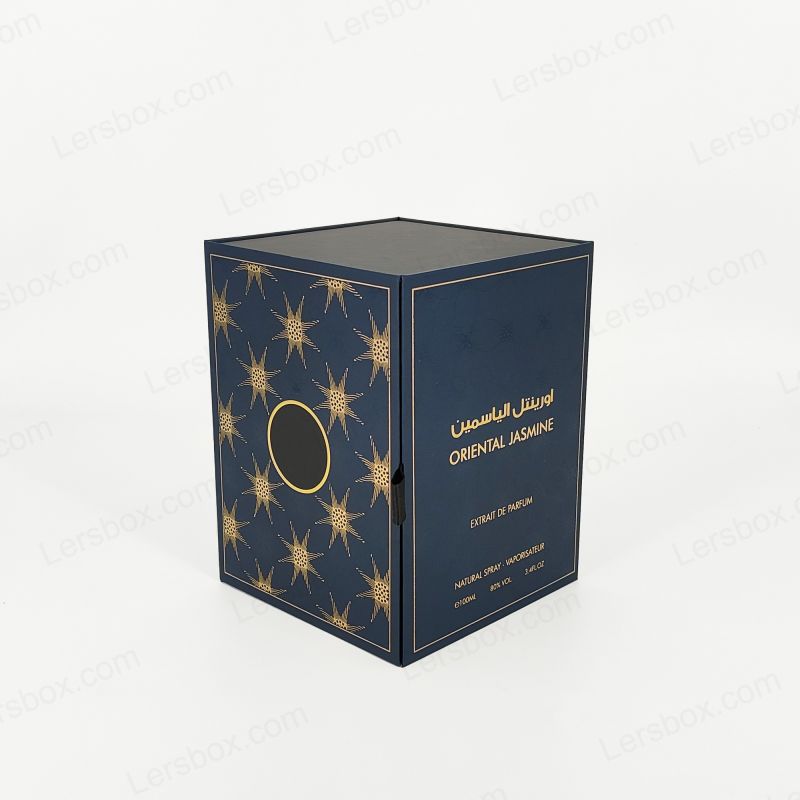 Caixa de perfume rígido de luxo com logotipo personalizado de folha de ouro e elegante bandeja EVA HP002