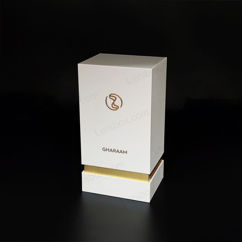 Caixa de perfume de luxo com logotipo de papel dourado artesanal e inserção de espuma EVA HP012