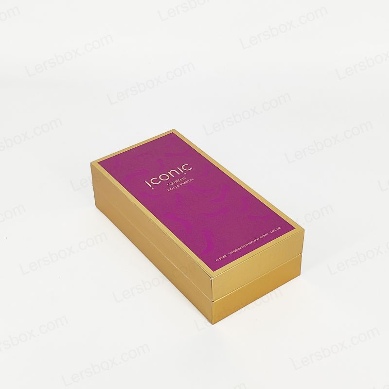 Caixa de perfume carimbada de ouro elegante com bandeja EVA e design rígido artesanal HP014
