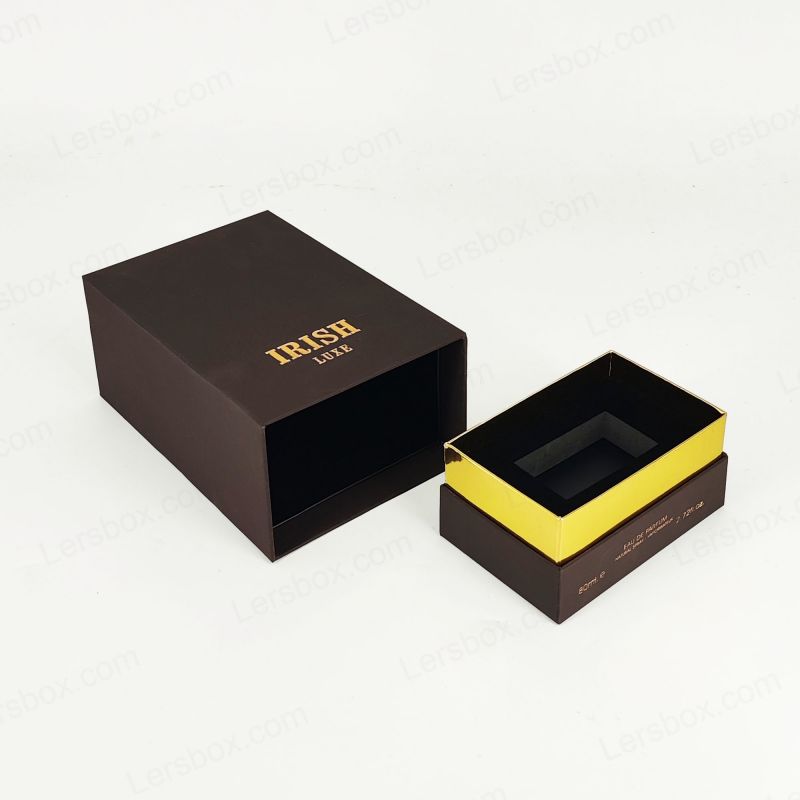Caixa de perfume sofisticada com papel alumínio de ouro personalizado e espuma de eva para fragrâncias seguras HP028