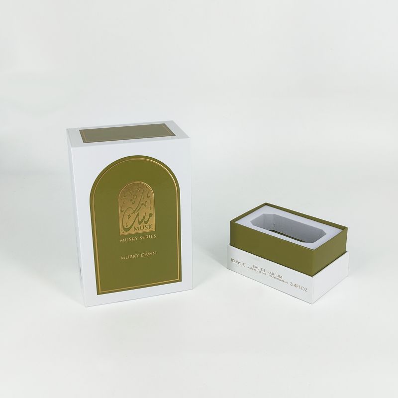 Caixa de perfume em relevo com folha de ouro com bandeja EVA, base rígida e design de tampa elegante HP031