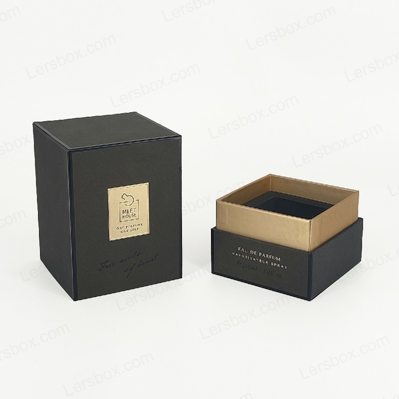 Caixa de perfume de folha de ouro com tampa rígida, base e bandeja de espuma EVA para exibição luxuosa HP034