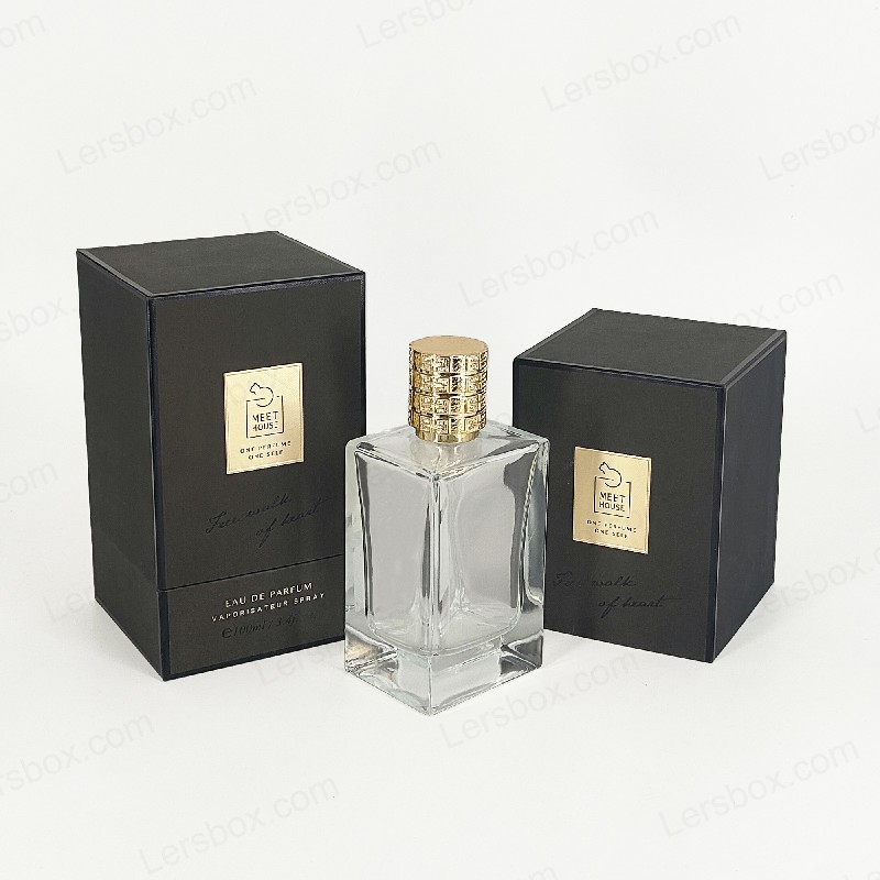 Caixa de perfume de folha de ouro com tampa rígida, base e bandeja de espuma EVA para exibição luxuosa HP034