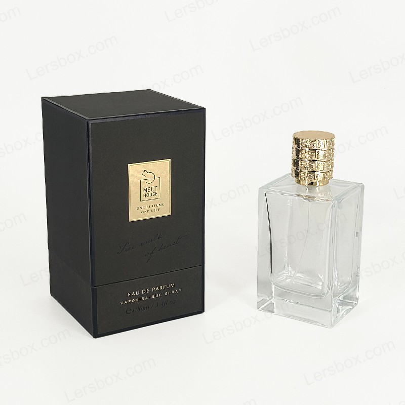 Caixa de perfume de folha de ouro com tampa rígida, base e bandeja de espuma EVA para exibição luxuosa HP034