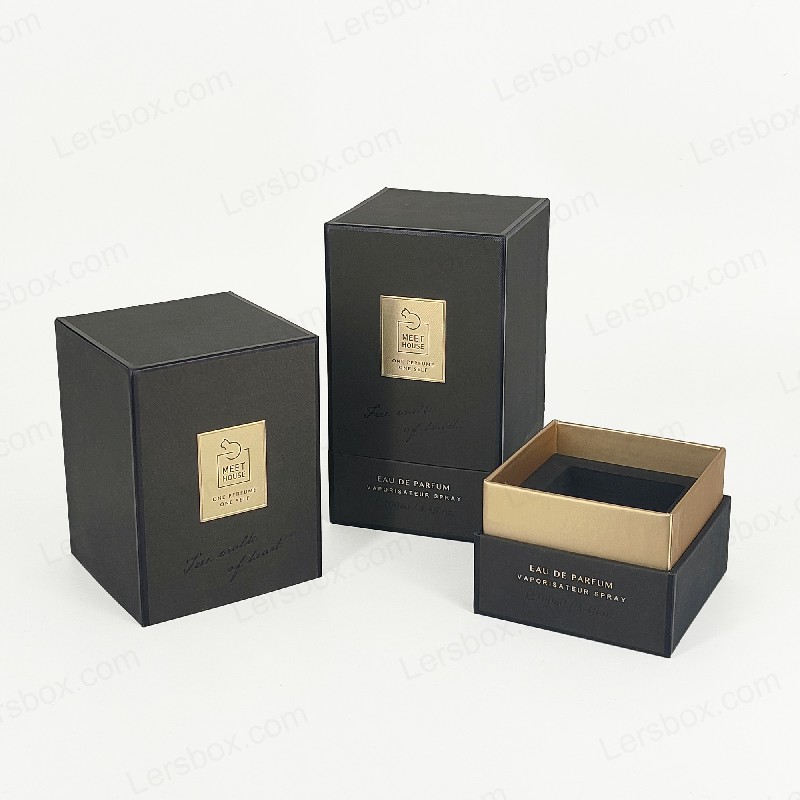 Caixa de perfume de folha de ouro com tampa rígida, base e bandeja de espuma EVA para exibição luxuosa HP034