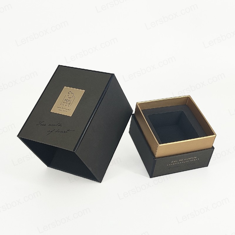 Caixa de perfume de folha de ouro com tampa rígida, base e bandeja de espuma EVA para exibição luxuosa HP034