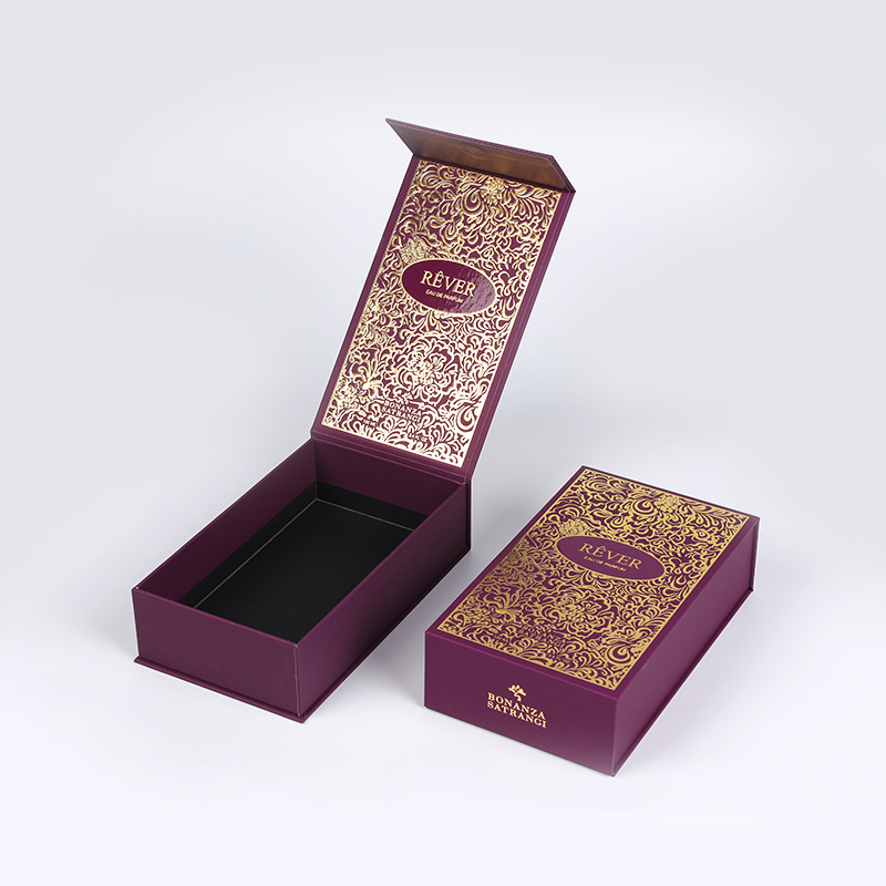 Caixa de apresentação de perfume dourado de areia com inserção EVA em reuniões